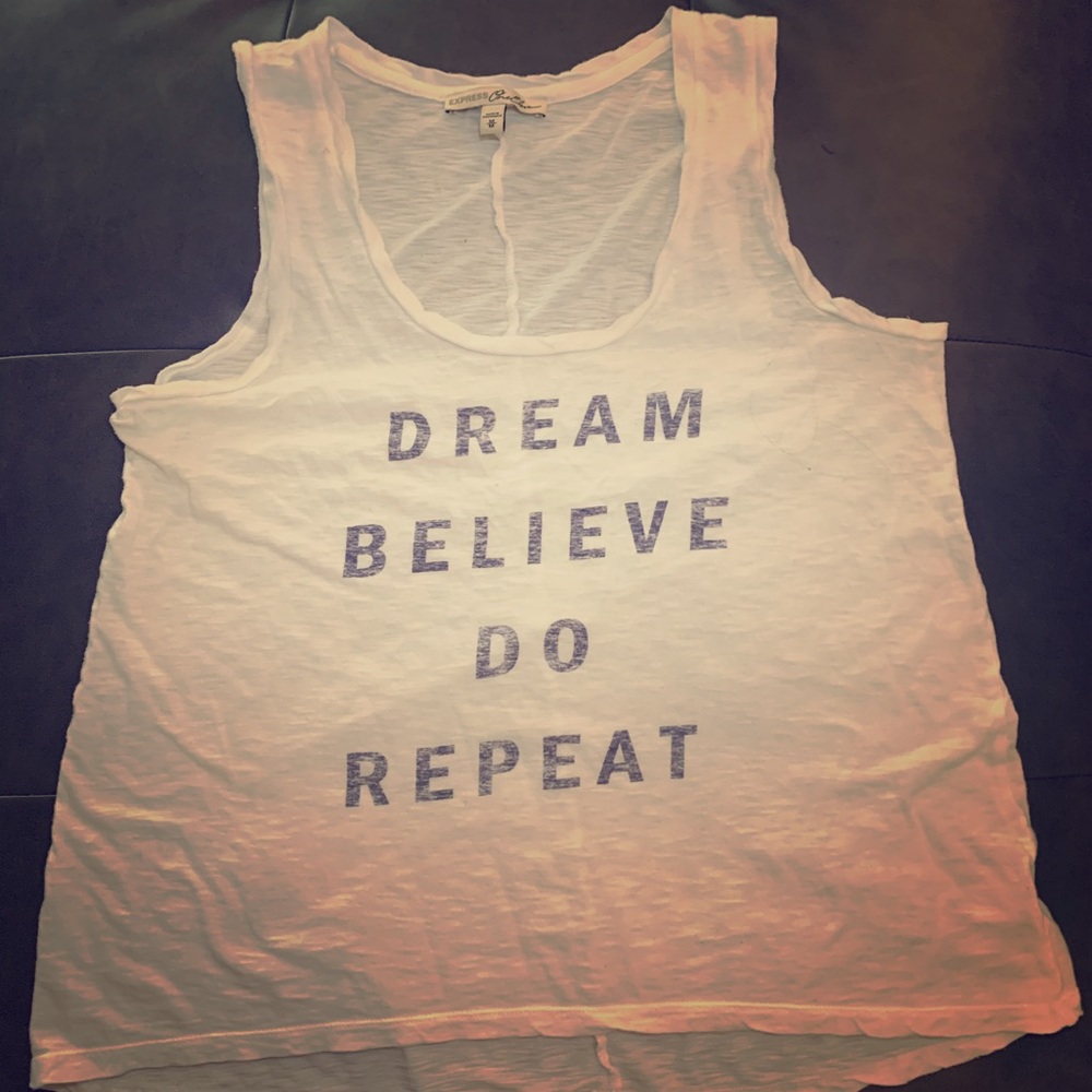 One Eleven High Low Sleeveless Tee with Blue Text